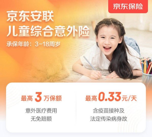 京东安联儿童综合意外险 , 医疗费用无免赔额 , 6大保障全覆盖